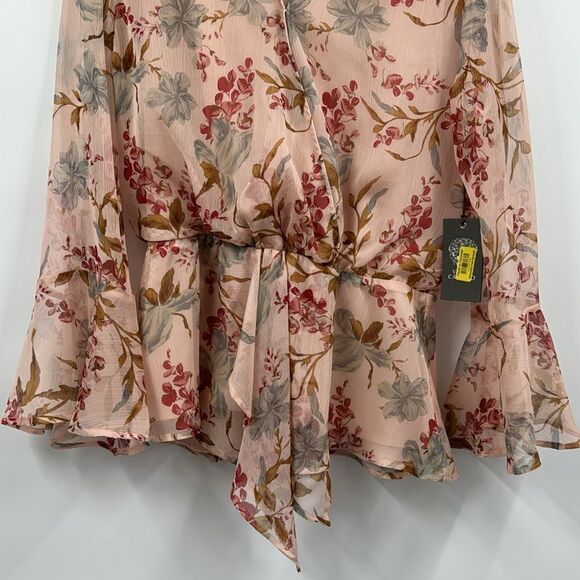Vice Camuto Double Layer Sheer Peplum Top with Bell Sleeves Floral XS - Picture 4 of 8